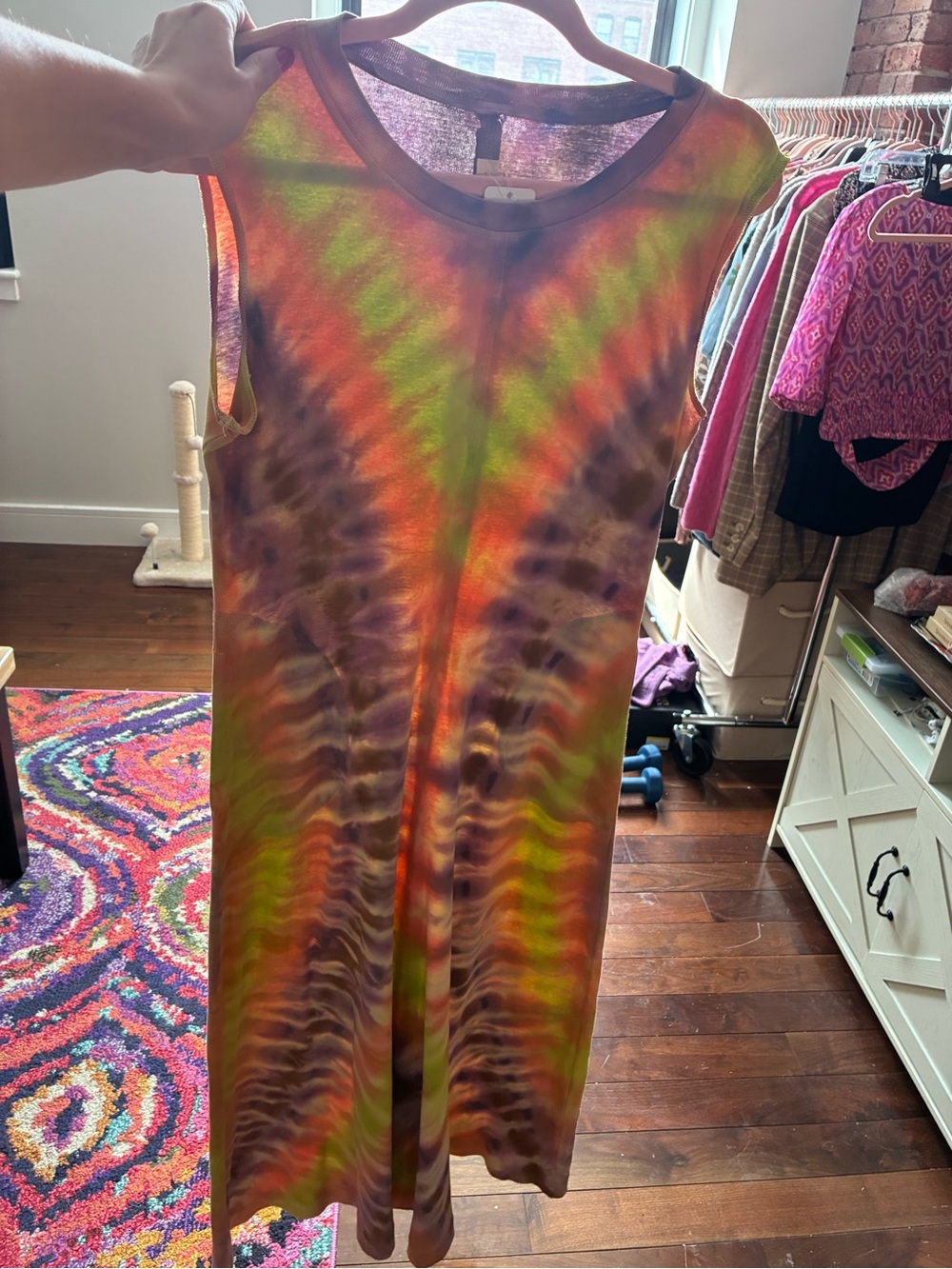Raquel Allegra Sleeveless Tie-Dye Maxi Dress - Green Orange Purple